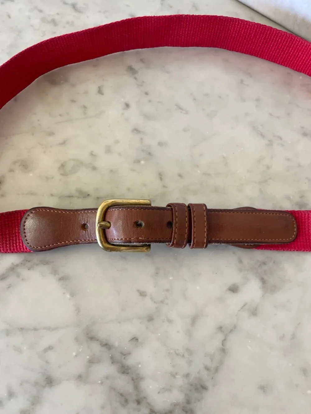 COACH Vintage Red Canvas Belt Brown Leather Trim and Brass Buckle 34